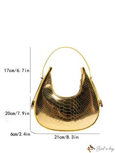 BirdinBag - Crocodile Pattern Metallic Underarm Bag - Sleek and Stylish Gold Top Handle Baguette Bag For Daily Use, Gold Rectangular Hobo Bag For Formal Occasions, Evening Handheld Bag With Crocodile Pattern, Gold Leather Bag With Adjustable Handle, Gold Baguette Bag With Gold-tone Hardware For Shopping, Evening Shoulder Bag With Crocodile Pattern, Evening Shoulder Bag With Crocodile Pattern And Double Handle, Chic Gold Bag With Crocodile Pattern, Gold Crocodile Pattern Shoulder Bag For Evening