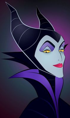 the evil queen from disney's maleficent is wearing purple hair and yellow eyes