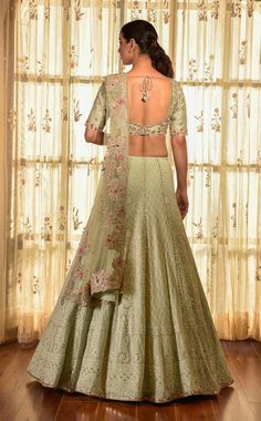 Green Chikankari Lehenga, Dolly J, Lehenga Green, Pastel Lehenga, Chikankari Lehenga, Engagement Lehenga, Raw Silk Blouse, Indian Fashion Trends, Lehenga Blouse Designs