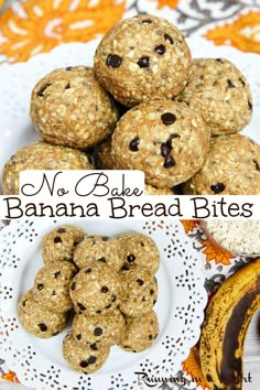 no bake banana bread bites on a plate