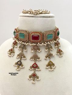 Elegant antique gold Polki Choker Set with beautiful earrings and Tikka/Indian Jewelry/ High quality kundan Polki jewelry/trendy unique choker/multi color/navrattan/rainbow  All items are shipped from Brampton, Ontario, Canada. If you need your item by a certain day, please reach out to us for express delivery option before placing the order so that we can update the shipping for you. Standard shipping/delivery timeline Below are the estimated delivery times after the order is shipped/dispatched Polki Choker Set, Unique Choker, Remote Locations, Polki Choker, Brampton Ontario, Polki Jewellery, Choker Set, Jewelry Unique, Buy Handmade