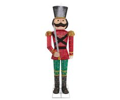 a wooden nutcracker is standing on a white background