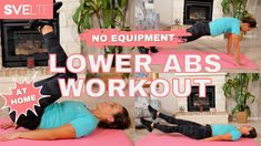 a woman is doing yoga exercises in front of a fire place with the words lower abs workout