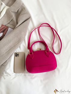 Bird in Bag - Snakekin Embossed Dome Bag - Hot Pink Fashionable Double Formal Pink Bag With Hasp Closure, Chic Pink Satchel With Single Handle, Dome Bag, Bird In Bag, Bag Bag, Neon Pink, Emboss, Polyester Material, Hot Pink