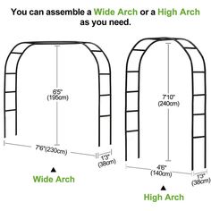 an arch with measurements for each side and the width to be shown in green text