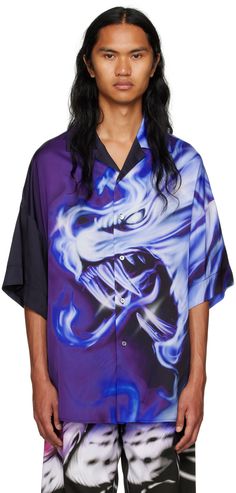 Viscose satin shirt. Graphic printed throughout. · Open spread collar · Button closure · Vented side seams · Dropped shoulders Supplier color: Lilac Satin Shirt, Luxury Streetwear, Drop Shoulder, Designer Fashion, Printed Shirts, Lilac, Women Wear, Perfect Clothing, Satin