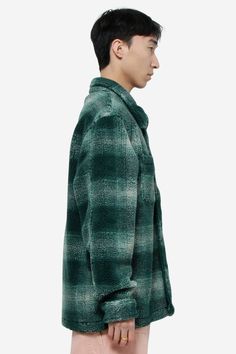 PLAID SHERPA Shirt in green polyester, long sleeves, classic collar, front buttoning, check print, front pockets, straight hem Casual Green Outerwear With Spread Collar, John Lobb, Burberry Hat, Top Designer Brands, Gorgeous Bags, Engineered Garments, American Design, High End Fashion, Fashion News