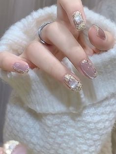 Detachable Press-On Nails 1-M Nails Clean, Winter Typ, Cute Spring Nails, Blue Nail Art, Blue Nail Designs, Pearl Nails, Nail Plate, Leisure Fashion, Spring Nail