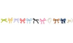 six different colored bows are lined up in a row