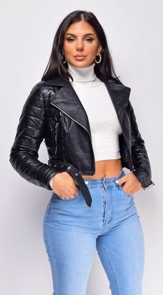 Faux leather Notched lapel Belt Side pocket Zipper closure Vegan leather Model's height: 5'6" Model is wearing size S Motto Jacket, Black Crop, Side Pocket, Vegan Leather, Faux Leather, Zipper, Leather, How To Wear, Black