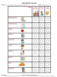 a worksheet for daily behavior contents with pictures on the top and bottom