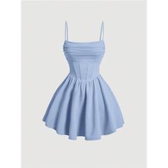 -Item Id 31253708.Html?Mallcode=1&Zeedropid=1656711 -Color: Baby Blue -Style: Elegant, Casual -Pattern Type: Plain -Details: Backless, Ruched, Zipper -Neckline: Spaghetti Strap -Sleeve Length: Sleeveless -Type: Cami -Waist Line: High Waist -Hem Shaped: Flared -Length: Short -Fit Type: Regular Fit -Fabric: Medium Stretch -Material: Knitted Fabric -Composition: 95% Polyester, 5% Elastane -Care Instructions: Machine Wash Or Professional Dry Clean -Sheer: No -Lining: 100% Polyester **Open To Offers! Blue Lavender Dress, Raya Clothes, Baby Blue Outfit, Cute Blue Dresses, Baby Blue Dress, Cute Formal Dresses, Cute Homecoming Dresses, Baby Blue Dresses