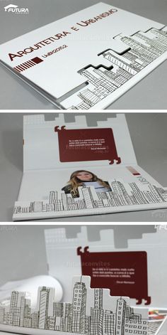 an open folder with business cards on it, and the cover is folded in two different sections