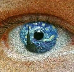 an eye with the starry night painting on it