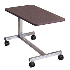 a table with wheels on it and a wooden top in front of a white background