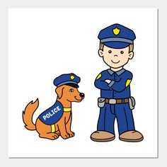 a police officer standing next to a brown dog with his arms crossed and chest folded