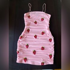 Milkshake Pink To Bring The Boys To The Yard And Double Layered For A Very Flattering Look. Under Layer Is To Hug Those Curves And Top Strawberry Mesh Layer Is To Complement And Enhance Them With Scrunch. Spaghetti Straps For A Summer Tan Or To Layer For A Date Night Look. New Without Tags. Strawberry Dress Hot Topic, Silk Strawberry Dress, Cute Fitted Mini Dress With Spaghetti Straps, Cute Ruched Fitted Dresses, Cute Fitted Ruched Dress, Cute Ruched Mini Dress For Party, Cute Fitted Mini Dress For Summer, Pink Strawberry Print Summer Dress, Fitted Strawberry Print Dresses