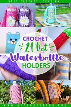 crochet water bottle holders with text overlay