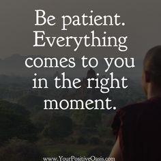 a person looking out over a mountain with the words be patient everything comes to you in the right moment