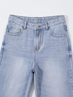 Details:Button \nFit Type:Loose \nDetails:Pocket \nDetails:Zipper \nClosure Type:Zipper Fly \nColor:Light Wash \nPattern Type:Plain \nType:Straight Leg \nWaist Line:Natural \nLength:Long \nFabric:Non-Stretch \nMaterial:Denim \nComposition:90% Cotton \nComposition:7% Viscose \nComposition:3% Polyester \nCare Instructions:Machine wash, do not dry clean \nPockets:Yes \nBody:Unlined \nSheer:No \n Cat Whiskers, Versatile Outfits, Vintage Casual, Casual Street Style, Teen Girls, Girls Jeans, Straight Jeans, Elastic Waist, Straight Leg