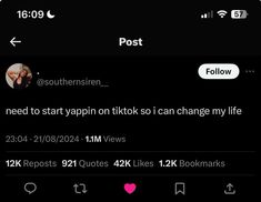 the text on the tweet reads, i need to start at tiktok so i can change my life