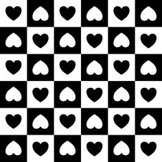 black and white squares with hearts on them