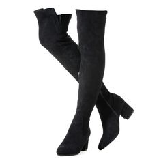 Wrap your legs in fashionable luxury with these Thigh High Suede Stretch Boots. Crafted from premium suede, this silhouette wraps your legs in a comfortable fit that stretches to ensure a perfect fit. Enjoy enhanced style and comfort and make a statement wherever you go. 100% Suede Rubber sole Shaft measures approximately Above the Knee from arch Heel measures approximately Block Heel" Boot opening measures approximately 16 around Suede Over-the-knee Boots For Party, Thigh High Suede Winter Boots, Thigh High Suede Heeled Boots For Fall, Thigh High Suede Boots For Winter, Fitted Suede Heeled Boots For Night Out, Elegant Thigh High Suede Boots, Fall Thigh High Suede Heeled Boots, Elegant Over-the-knee Suede Boots, Elegant Over-the-knee Suede Heeled Boots