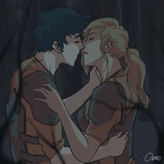 two people are kissing in the woods with one person holding his face to the other