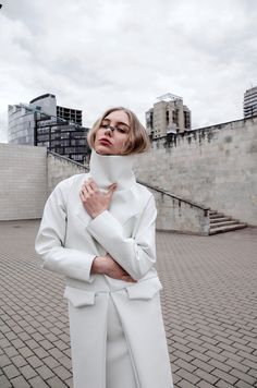 dress white women dress faux leather long sleeve by IngaSkripka Coat Fashion Women, Long Coat Fashion, Long White Coat, Turtleneck White, Style Turtleneck, White Women Dresses, Coat Women Fashion, Futuristic Style, Women Coat