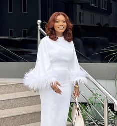 White Gowns Elegant Simple, White Crepe Gown Style In Nigeria, White Dress Outfit Party Night Classy, Elegant Satin Robe With Kimono Sleeves, White Bubu Gown, White Bubu Gown Styles Silk, White Gowns Elegant Classy, White Asoebi, Dress With Feather Sleeves