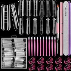 PRICES MAY VARY. Value Dual Nail Forms Set: Great value kit come with 120pcs dual gel nail extension forms,10pcs pink nail clips,10pcs pink rubber cuticle pushers, 2pcs nail files and buffer and 1pcs poly extension gel brush picker.This dual nail forms set can be used for building acrylic nails/gel nails/Poly Nail Gel. Durable Gel Nail Mold: These polygel nail forms are made of ABS material,not easy to break or deform, strong&durable enough to last about 2-3 weeks.120pcs clear extension forms wi Gel Nails Shape, Clear Nail Tips, Polygel Nail, Cuticle Pushers, Gel Acrylic Nails, Gel Nail Extensions, Clear Nail, Acrylic Nail Kit, Gel Nail Tips