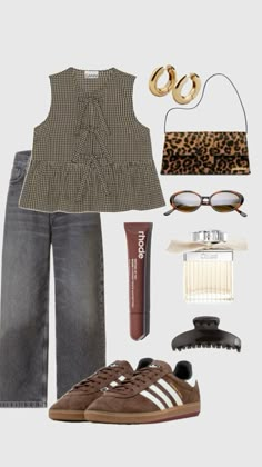 a women's outfit with leopard print and accessories