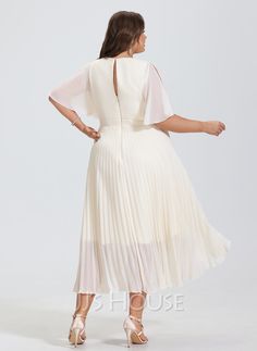 A-line Scoop Asymmetrical Chiffon Wedding Dress With Pleated (002207424) - JJ's House Pleated Chiffon Dress For Wedding, Chiffon A-line Wedding Dress, Summer A-line Mother Of The Bride Wedding Dress, White Chiffon Banquet Dress, A-line Georgette Wedding Dresses, Formal White Georgette Dress, White Georgette Formal Dress, Chiffon A-line Mother Of The Bride Dress, White Chiffon Dress For Banquet