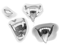 three different types of teeth and fangs on a white background, with one showing the upper part