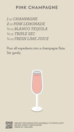 the pink champagne recipe is shown in this image, with instructions for how to make it