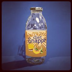 a glass bottle filled with liquid sitting on top of a blue table next to a wall