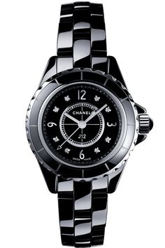 Black highly resistant ceramic and steel, diamond indicators... Chanel J12 Watch, Chanel Watch J12, Chanel J12, Watch Winders, Ulysse Nardin, Exclusive Gift, Oyster Perpetual, Audemars Piguet, Watch Strap