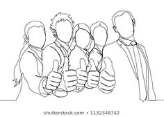 one line drawing of two men giving thumbs up to another man in a suit and tie