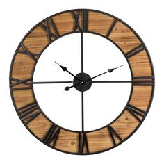 a large wooden clock with roman numerals