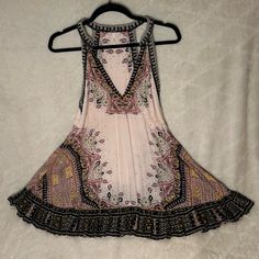 Brand: Free People Condition: Nwt (New With Tags); Never Worn Size: Us Size Medium Fabric/Material: 100% Rayon Care: Machine Wash Cold With Like Colors; Line Dry Style: Flowy, Sleeveless, V Neck, Ivory, And Pink, Bohemian Mini Dress Perfect For Summer Feel Free To Reach Out With Any Questions! Pink Flowy Sleeveless V-neck Dress, Pink Sleeveless Flowy Mini Dress, Pink Printed Sleeveless Summer Dress, Printed Pink Sleeveless Summer Dress, Pink Sleeveless Dress For Vacation, Pink Sleeveless Mini Dress With Floral Print, Pink Floral Print Mini Sleeveless Dress, Pink Sleeveless Mini Dress For Vacation, Pink Flowy Sleeveless Dress With Floral Print