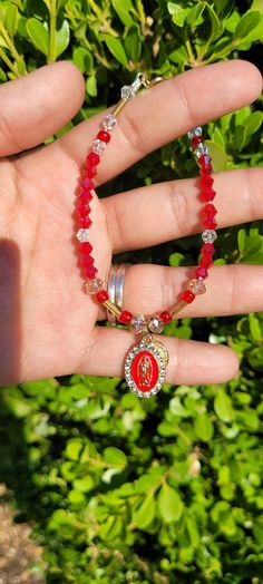 Virgencita bracelet. Mal de ojo bracelet. Protection bracelet. Custom jewelry. Gifts for her. San judas bracelet. Pulsera. Crystal bead. Spiritual Jewelry Bracelet With Spacer Beads, Spiritual Charm Bracelet With Spacer Beads As A Gift, Spiritual Charm Bracelet With Faceted Beads As A Gift, Red Oval Beaded Bracelets For Gift, Faceted Oval Beads Bracelets As Gift, Oval Faceted Beads Bracelets As Gift, Hand-strung Oval Bead Bracelets For Gifts, Spiritual Bracelet With Faceted Beads, Red Spiritual Jewelry With Spacer Beads