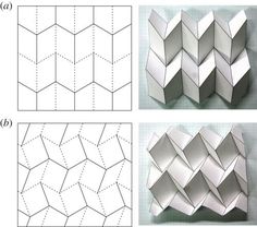 three different views of the same pattern, each with an origami box in it