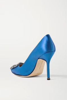 Regal, decadent, and unapologetically luxe, Manolo Blahnik's royal blue satin Hangisi pumps will lend the most decadent finish to any ensemble. Silk High Heel Shoes For Gala, Silk High Heel Heels For Gala, Silk High Heels For Gala, Silk Heels For Gala, Luxury Silk Heels For Party, Fitted Silk Heels For Evening, Elegant Silk Heels For Cocktail Events, Elegant Silk Heels For Cocktail, Royal Blue Pointed Toe Heels For Evening