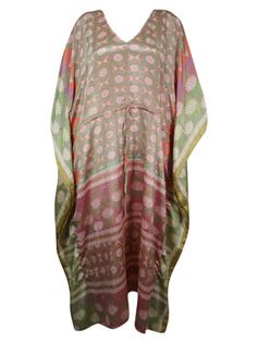 Bohemian Maxi Kaftan Dresses Lotus Pond Caftan ,Gift L-2X The Bohemian Summer Caftan, handmade from recycled silk saris is ideal for vacations or resort days. This relaxed kimono-style maxi dress is a combination of casual luxury and eco-conscious fashion. Featuring an adjustable drawstring waist and crafted from recycled materials, these boho dresses are great housedresses or versatile beach cover-ups. With the surge in popularity of boho weddings set against natural backdrops, the comfortable Festive Multicolor Kurta For Vacation, Festive Multicolor Block Print Kaftan, Spring Multicolor Block Print Kaftan, Eid Multicolor Block Print Kaftan, Summer Caftan, Bohemian Maxi, Maxi Kaftan, Bohemian Summer, Bohemian Chic Fashion