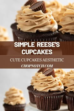 These Reese's Cupcakes are cute cupcakes to make at home! Did you know that you could make mouthwatering Reese's cupcakes with only 6 ingredients? These chocolate and peanut butter flavored cupcakes are perfect for fans of that peanutty Reese's Pieces taste! The texture is light yet rich and the recipe is so quick and easy that you can whip these up in under half an hour. #Cupcakes #EasyDesserts #CuteCupcakes Choc Peanut Butter Cupcakes, Chocolate Cupcakes Peanut Butter Frosting, Chocolate Cupcakes Peanut Butter Icing, Reese’s Pieces Cupcakes, Reese's Peanut Butter Cupcakes, Chocolate Peanut Butter Cupcakes Easy, Reese Cup Cupcakes, Reese’s Peanut Butter Cup Cupcakes, Reese’s Peanut Butter Cupcakes