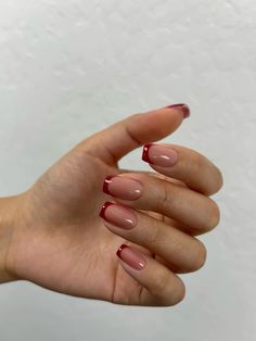 Russian manicure with dark red french fall nails Ref French Nails, Russian Manicure Red Nails, Nail Inspo Coffin Christmas, Dark Red Square French Tip Nails, French Red Nails Square, French Dark Red Nails, Burgundy French Nails Tips, Coffin Nails Fall Design, Red French Tip Nails Ballerina