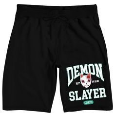 Celebrate your favorite anime series in comfort with these Demon Slayer sleep pajama shorts. The shorts feature an image of Tanjiro's fox-shaped warding mask between white letters that spell out, "Demon Slayer." The shorts come in black with an elastic waistband. Demon Slayer fans will love these comfy sleep pajama shorts. Casual Halloween Costume Sleepwear, Black Cotton Halloween Shorts, Black Bottoms With Character Print For Streetwear, Fox Mask, Masked Man, Sleep Shorts, French Terry Fabric, Cozy Fits, White Letters