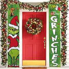 the grino door hangers are decorated with christmas wreaths and holiday garlands