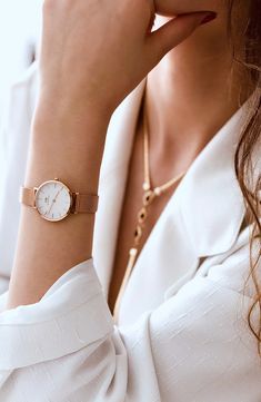 A dainty, lightweight round case is the epitome of graceful simplicity with its clean dial rounded by stick indexes and a slender polished bezel. Secured by a sleek mesh strap, this watch delivers a modern look that is elegant for every day. 28mm case; 6mm case depth; 12mm band width Safety clasp closure Quartz movement Mineral crystal face Stainless steel or stainless steel with gold plate Imported Slim Hands, Daniel Wellington Classic Petite, Daniel Wellington Petite, Rose Watch, Jewellery Photography Inspiration, Accessorize Jewellery, Look Formal, Elegante Casual