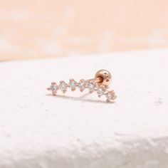 ◐Materials◐-14K yellow gold, 14K rose gold, 14K white gold-18K yellow gold, 18K rose gold, 18K white gold✔︎choice one◐Gauge◐16G(1.2mm), 18G(1.0mm)✔︎choice one◐Post Length(after closing)◐-3mm, 4mm, 5mm, 6mm, 7mm, 8mm✔︎choice one✔︎The post length is 6mm. (listing image)✔︎If you require a post longer than 8mm, please contact us for price.◐Measurement: approx.-14.5mm(W) x 2.5mm(L) -Backing type: Threaded screw back, 3.5mm in diameter-Post thickness: 18 Gauge (1.0mm)◐Materials◐-14K solid gold/ 18K so Dainty Diamond Wedding Piercings, Dainty Diamond Cartilage Earrings For Wedding, Elegant Rose Gold Piercings With Cubic Zirconia, Elegant Rose Gold Cubic Zirconia Piercings, Wedding Cartilage Earrings With Prong Set Cubic Zirconia, Dainty Wedding Cartilage Earrings With Prong Setting, Wedding Cartilage Earrings With Diamond Accents, Elegant Rose Gold Cartilage Earrings With Prong Setting, Dainty Cubic Zirconia Wedding Piercings